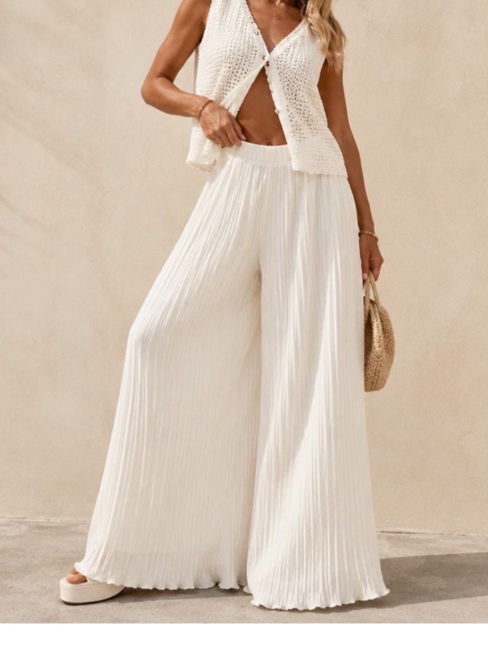 GOOD AMERICAN Summer White Pleated Plisse pants - 2X -  5/6